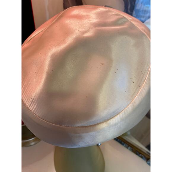 vintage 1950s ivory silk beret 50s hat wedding bridal mcm rhinestones pearls 60s main image 6